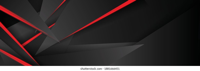 Modern red black tech banner vector background. Dark grey color. 3d overlap triangle pattern for premium business or corporate presentation. Luxury template with futuristic wide texture wallpaper