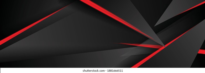 Modern red black tech banner vector background. Dark grey color. 3d overlap triangle pattern for premium business or corporate presentation. Luxury template with futuristic wide texture wallpaper