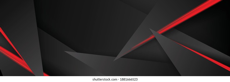 Modern red black tech banner vector background. Dark grey color. 3d overlap triangle pattern for premium business or corporate presentation. Luxury template with futuristic wide texture wallpaper
