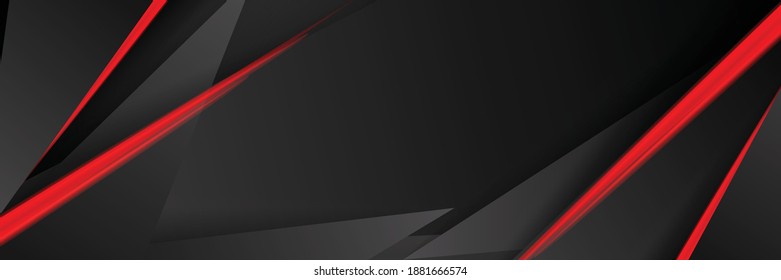 Modern red black tech banner vector background. Dark grey color. 3d overlap triangle pattern for premium business or corporate presentation. Luxury template with futuristic wide texture wallpaper