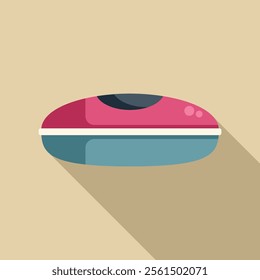 Modern red and blue hovercraft floating on water with a shadow behind