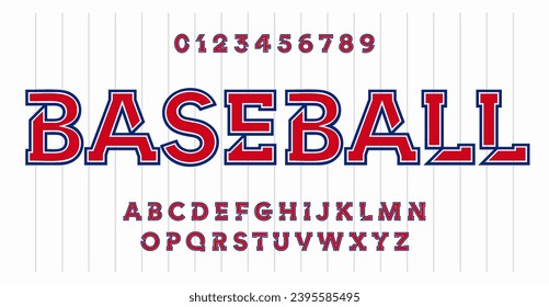 Moderna Marina Roja y Azul delineó el tipo de letra para ropa y logotipos de equipo universitario y universitario. Typeface ideal para el béisbol, el baloncesto, el fútbol, el voleibol y el hockey. Tipo de vector.