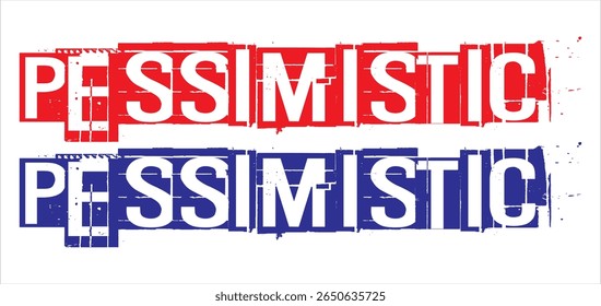 Modern red and blue PESSIMISTIC text vector, word ad icon design, white background.