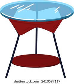 Modern red and blue side table with glass top and lower shelf. Cartoon style furniture for interior design. Side table for living room vector illustration.