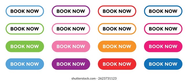 Modern Red 'Book Now' Button Set with Liner Icons ,Vector Collection.
