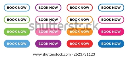 Modern Red 'Book Now' Button Set with Liner Icons ,Vector Collection.
