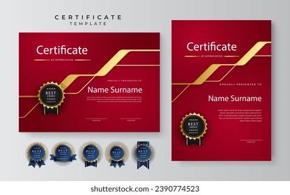 Modern red certificate award template for business and corporate