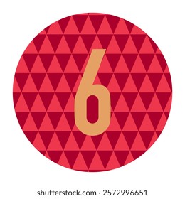 Modern Red Circle with Number 6 and Triangular Geometric Pattern for Creative Design Projects