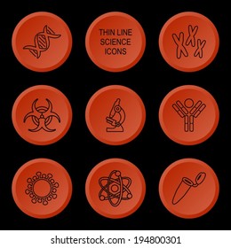 Modern red circle thin line biology science icons