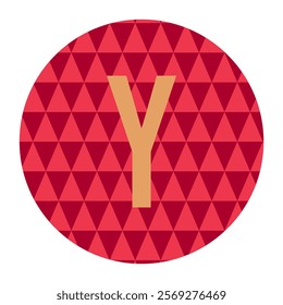 Modern red circular vector design featuring the letter Y in gold, overlaid on a dynamic triangular pattern for versatile use in graphic design projects, logos, and branding