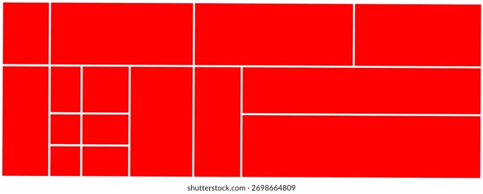 Moderno diseño de cuadrícula de collage rojo con rectángulos geométricos limpios y líneas divisorias blancas, ideal para mosaicos fotográficos, maquetas de diseño, redes sociales o Plantillas de Cartera.
