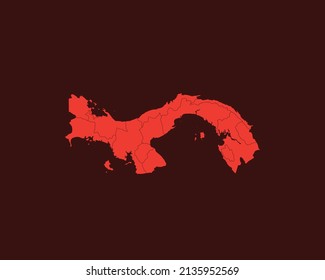 Modern Red Color High Detailed Border Map Of Panama Isolated on Red Background Vector
