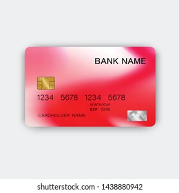 Modern red credit card design. With inspiration from abstract. On white background. Glossy plastic style.