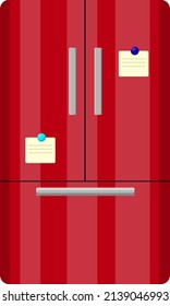 Modern Red double refridgerator, illustration, vector on a white background.