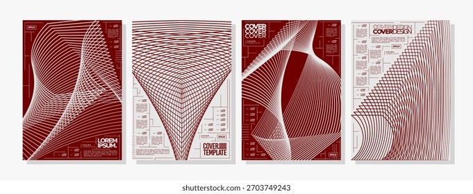 Tampa abstrata moderna linha dinâmica vermelha, cartaz, conjunto de banner
