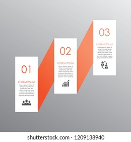 Modern red elements for business infographics. Template for diagram, graph, report, presentation, chart, web design. 3 steps, parts, options, stages