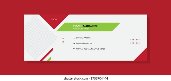 vector de firma de correo electrónico rojo moderno con dos diseños de fondo de forma