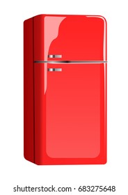 A modern red fridge. Vector illustration