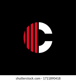 Modern Red Geometric Vector Logo Letter C. C Letter Stripes Design Vector