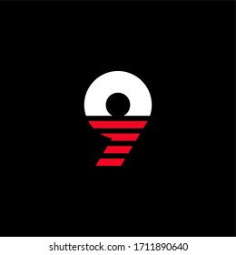 Modern Red Geometric Vector Logo Number 9. 9 Number Stripes Design Vector