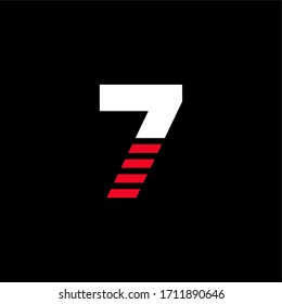 Modern Red Geometric Vector Logo Number 7. 7 Number Stripes Design Vector