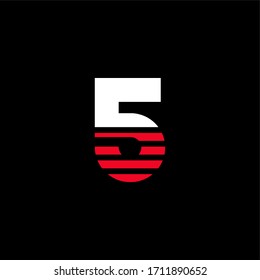 Modern Red Geometric Vector Logo Number 5. 5 Number Stripes Design Vector