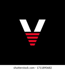Modern Red Geometric Vector Logo Letter V. V Letter Stripes Design Vector
