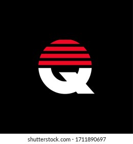 Modern Red Geometric Vector Logo Letter Q. Q Letter Stripes Design Vector