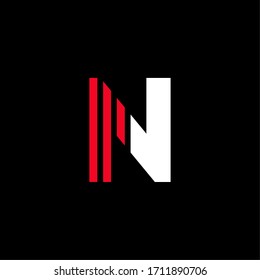 Modern Red Geometric Vector Logo Letter N. N Letter Stripes Design Vector