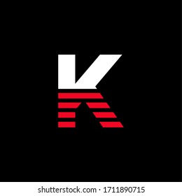 Letra moderna K con logotipo de vectores geométricos rojos. Vector de diseño de franjas K