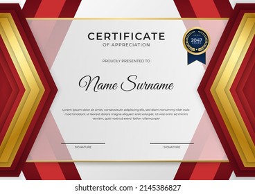 Modern Red Gold Certificate Appreciation Template Stock Vector (royalty 