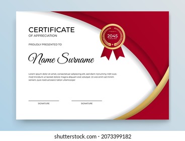 Modern Red Gold Certificate Template Certificate Stock Vector (Royalty ...