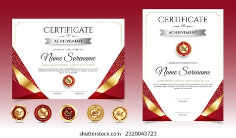 Modern red and gold gradient elegant certificate of achievement template. vector