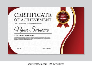 Moderne rote und goldene Welle Design Leistung Zertifikat Vorlage, Zertifikat Vorlage Design. modernes Design. Vektorgrafik