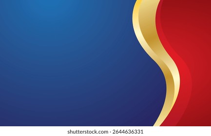 Modern red gold wave on blue background design