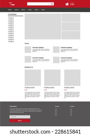 Modern red graphic web template of Internet business. Clear response webdesign. Red, grey and white color combination