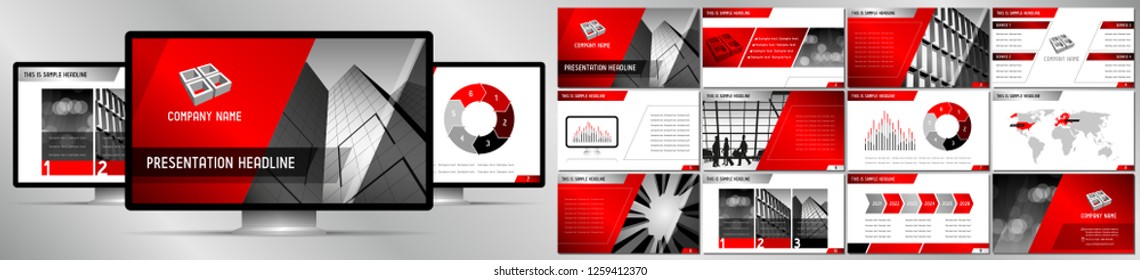 Modern red, grey and black business vector presentation template - EPS10 - hd format: 1920x1080 px. svg