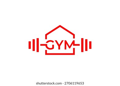 Logotipo rojo moderno del gimnasio que presenta un techo estilizado de la casa y Elementos de barra. Ideal para marcas de fitness, estudios de entrenamiento y clubes de salud.