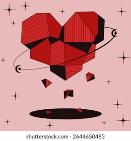 Coração vermelho moderno. Ilustração vetorial do moderno coração geométrico brutal. Perfeito sala de estar interior parede cartaz tampa do cartão de impressão. Tema do cartaz do Dia dos Namorados. EPS 10