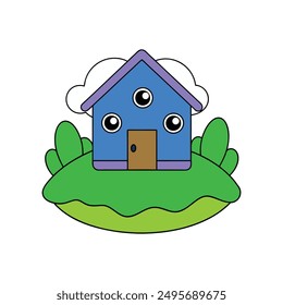 Modern Red House Vector Illustration. Explore this isolated flat vector illustration of a red house with a dark roof and surrounding trees.