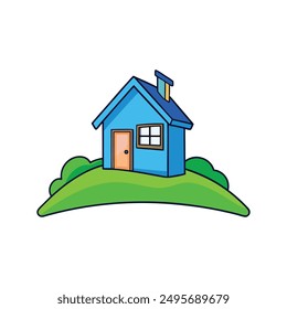 Modern Red House Vector Illustration. Explore this isolated flat vector illustration of a red house with a dark roof and surrounding trees.