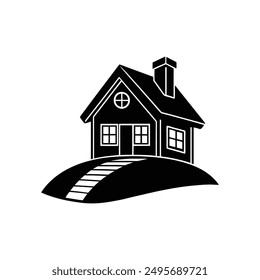 Modern Red House Vector Illustration. Explore this isolated flat vector illustration of a red house with a dark roof and surrounding trees.