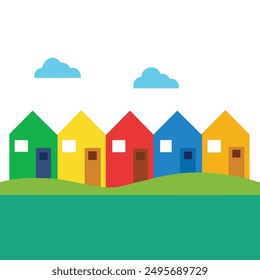 Modern Red House Vector Illustration. Explore this isolated flat vector illustration of a red house with a dark roof and surrounding trees.