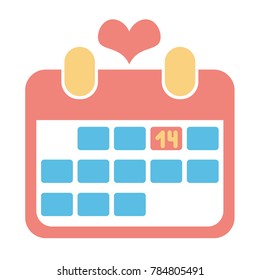 Modern red icon calendar for valentine day with heart. February happy love date. Romance 14th celebration concept 