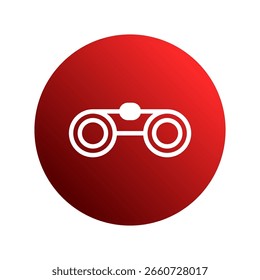 Modern red icon showcasing binoculars for surveillance observation and exploration on a minimalist design element