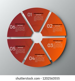 Modern red infographic  vector abstract 6 steps infographic elements.Circular or cycle infographics