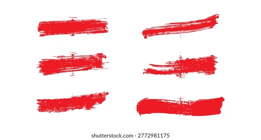 Modern red ink vector lines pack. Bloody color long and round hand-drawn brushstroke text highlights art