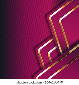 Modern red jazzberry jam and gold luxury background with blank space. Epic combination from glowing golden stripes elements in vector shapes design style. Elegant digital graphic line art