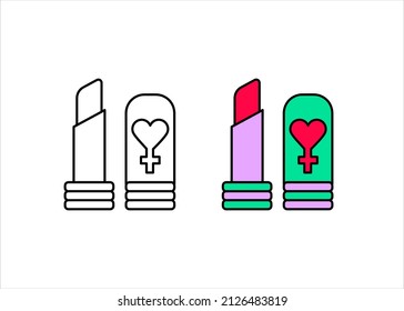 Modern red lipstick and heart icon set. 8 march lipstick icon from modern heart icons. Linear and colorful icon love and woman template. Download the simple linear women's day vector. white background