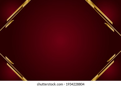 Modern red luxury background with golden line and shiny golden light.